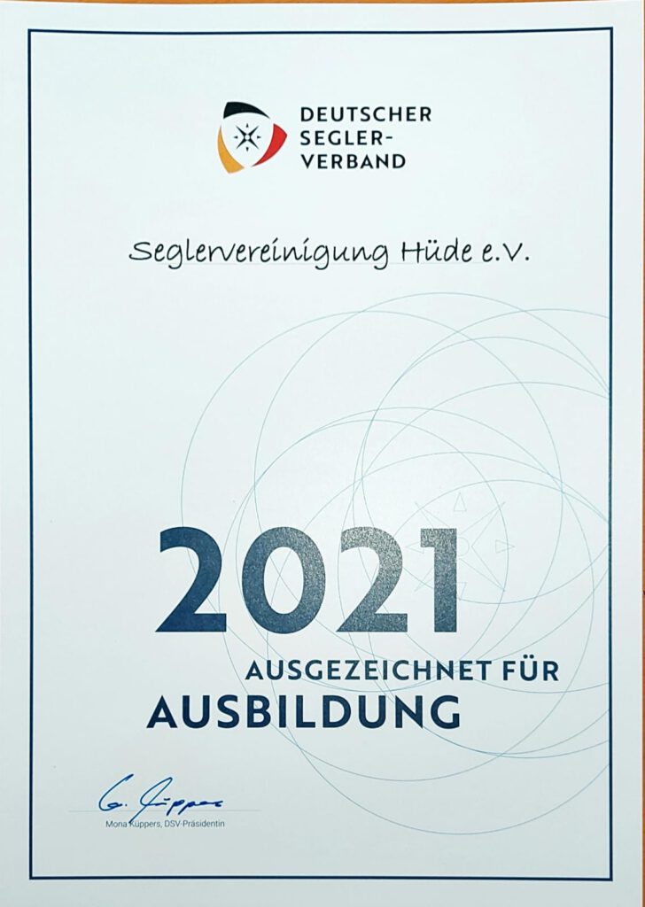 Auszeichnung für Ausbildung durch Deutschen Segler-Verband