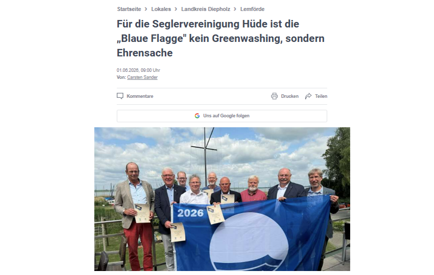Für die Seglervereinigung Hüde ist die „Blaue Flagge“ kein Greenwashing, sondern Ehrensache
